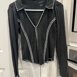 Pilcro Black Button Down Shirt with White Trim